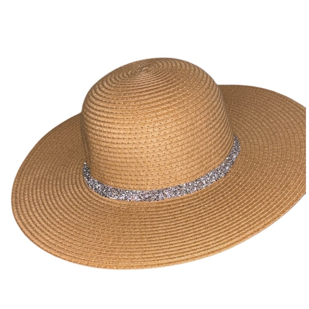 NWT Madd Hatter Tan and Silver Wide-Brimmed Sun Hat